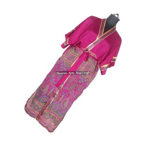 KL003 Beautiful Vintage Silk Sari Kimono Long Silk Handmade <b>Women</b> <b>Robes</b> Pockets Belt Summer Low Rise ODM - Product Image 6