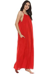 Elegante vestido de noche rojo sin mangas para fiestas tejido en tela de algodón natural suave teñido liso ecológico - Product Image 3