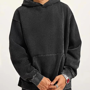 Sudadera con Capucha de Forro Polar Personalizada de Alta Calidad, Estilo Urbano, Vintage, Lavado Ácido, Efecto Desgastado, Doble Capa, Color Sólido - Product Image 2