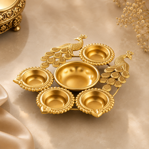 Handcrafted Brass Peacock Diya Urli <b>Tea</b> <b>Light</b> <b>Holder</b> with Lid Christmas Center Bowl Decorative Pooja Diwali Traditional Festival - Product Image 4