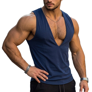 Camiseta sin mangas con cuello en V profundo para hombre, al por mayor, OEM, con bordado personalizado, ajustada, estilo urbano, informal, para hombre - Product Image 2