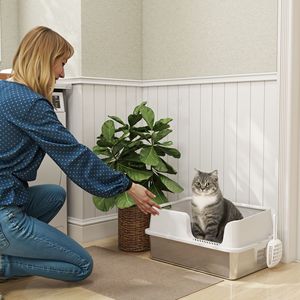 Lettiera per Gatti Grandi in Acciaio Inossidabile Grigio Chiaro con Design a Bordo Alto e Paletta, Facile da Pulire, Anti-Perdita di Urina, Peso 1kg - Product Image 2