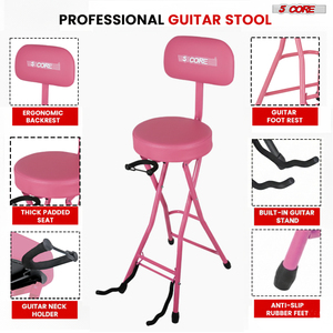 Taburete de guitarra de acero de aleación de hierro de 5 núcleos, silla acolchada de 3,15 pulgadas con respaldo, asiento musical plegable con reposapiés incorporado - Product Image 5