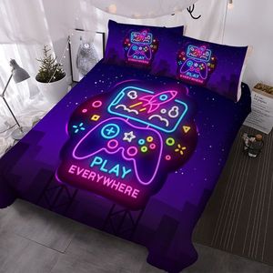 Ensemble de 3 housses de couette pour lit double, motif manette de jeu néon psychédélique, doux et confortable pour les gamers - Product Image 2