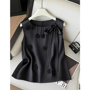 เสื้อฝึกซ้อมผู้หญิงเซ็กซี่ คอกลม แขนสั้น ผ้าไหมถัก 100% ทรงหลวม สีดำ - Product Image 2