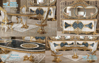 Ensemble de meubles de salle à manger Royal White Modern avec table en teck et finition marbre poli, prix usine.
