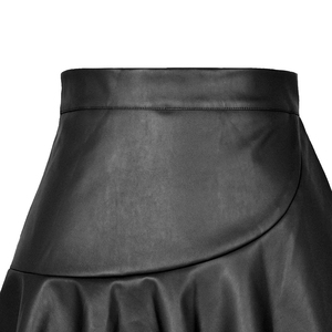 Women's High Waist <b>Faux</b> <b>Leather</b> Mini A-Line <b>Skirt</b> With <b>Pleated</b> Design Solid Color Shiny Style - Product Image 3