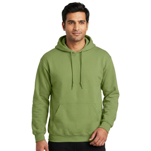 Sweat-shirt à capuche en molleton vert uni pour homme, coupe classique, décontracté, avec poche avant et cordon de serrage - Product Image 1