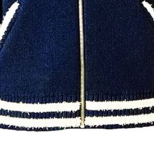 Women Knitted Full Zip Varsity <b>Cardigan</b> Jacket Long Sleeve Striped Ribbed Trim Embroidered Patch Casual Sweater <b>Coat</b> with Pocket - Product Image 6