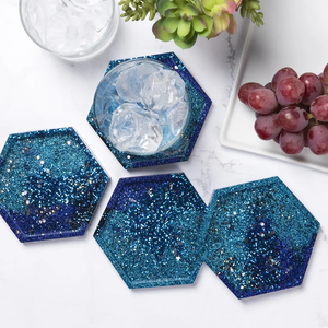 Hexagon Shape Epoxy Resin <b>Coaster</b> Supplies Royal <b>Blue</b> Color Crafts Top Quality Resin <b>Coaster</b> - Product Image 1