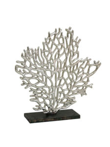 Elegante Escultura de Coral en Aluminio Plateado sobre Base Negra - Moderna Estatua de Abanico Marino Costero para Decoración de Mesa de Oficina u Hogar de Lujo - Product Image 2