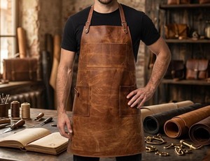 Custom Logo Leather <b>Apron</b> for Chef Kitchen <b>BBQ</b> Grill OEM ODM Wholesale Bulk Supplier Premium Leather <b>Apron</b> LPN-0299 - Product Image 3