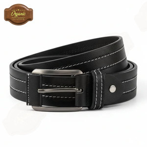 Ceinture en cuir pleine fleur 100 % avec surpiqûres contrastées blanches, design élégant et durable pour un usage quotidien - Product Image 1