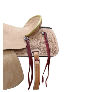 Selle de cheval Western en cuir brut tanné, décorée à la main de motifs floraux, avec arceau Wade, assise rigide, de 10 à 18 pouces, fabriquée en Inde par LLT - Product Image 2