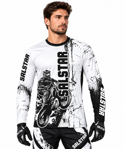SALSTAR Men's Full Sleeve Motocross Jersey Sublimation Print Quick Dry <b>Motorcycle</b> Racing <b>Shirt</b> White Black Design - Product Image 1