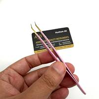 Pince à cils pour extensions à 90 degrés, fine, avec pointe rose dorée, en acier inoxydable, logo personnalisé, poignée texturée, prise en main solide