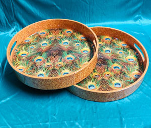 ถาดเสิร์ฟไม้ทรงกลมลายพิมพ์ Tayyab Handicraft ไม้ธรรมชาติ สีและขนาดตามสั่ง สำหรับใช้ในบ้าน โรงแรม ร้านอาหาร งานแต่งงาน - Product Image 1