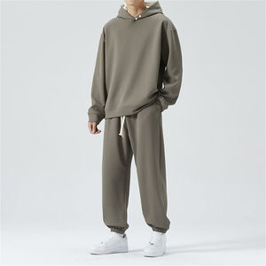 Ensemble de survêtement à capuche pour homme, couleur unie, coupe ample, sweat-shirt en coton à manches longues et pantalon à cordon de serrage, tenue décontractée pour l'automne - Product Image 3