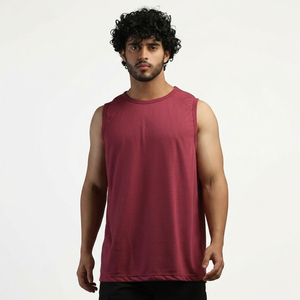 Débardeur sans manches pour homme, col rond, couleur unie, tricoté, vêtement décontracté, bordeaux - Product Image 1