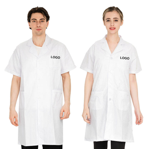 Blouse de laboratoire blanche pour femme, manches courtes, avec poches, en coton tissé, uniforme d'hôpital pour le personnel médical - Product Image 3
