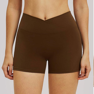 Shorts de yoga taille haute sans coutures pour femme, couleur unie marron, en Spandex/Nylon, taille élastique, longueur complète ACTIVE STRETCH - Product Image 1