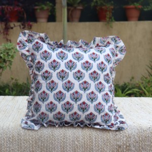 Jaipuri Sanganeri Square Floral Leaves <b>Printed</b> Pure Cotton Waterproof Handmade <b>Cushion</b> Cover for Home & Hotel Use - Product Image 1
