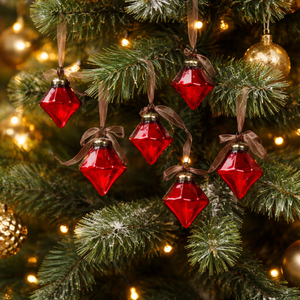 Modern 1 Inch Glass <b>Christmas</b> | Bauble Hanging Ornament | Red Wine Emerald Gold | Silver Clear Tree Decoration | Decor - Product Image 2