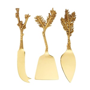 Ensemble de couteaux à fromage écologiques plaqués argent avec manche en feuille d'or, trancheuse à fromage et fourchette à beurre pour la cuisine à domicile - Product Image 4