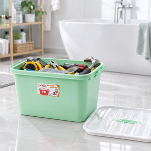 Boîte de rangement en plastique PP de 20 L avec couvercle, bac empilable, organisateur écologique, léger, rectangulaire, pour salle de bain, garage - Product Image 1