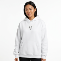 Sweat-shirt à capuche blanc pour femme avec imprimé cœur, pull décontracté en coton, design avec poche et logo sur le devant, idéal pour l'automne