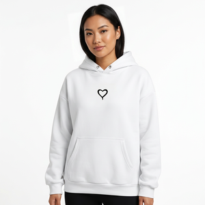 Sudadera con Capucha Blanca para Mujer con Estampado de Corazón, Sudadera Informal de Algodón con Bolsillo Frontal con Logotipo, Diseño para Otoño - Product Image 3