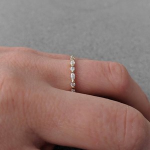 Bague de mariage en moissanite ronde Marquise Anya, bague d'anniversaire pleine éternité en argent sterling 925 plaqué or 14 carats - Product Image 3