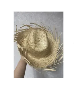 西班牙博莱罗棕榈叶帽子，带宽边草帽-男女通用夏季棕榈叶帽子，带编织纺织派对婚礼活动散装