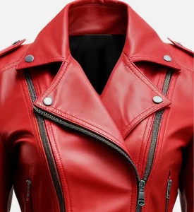 Chaqueta de Moto para Mujer, Roja, de Piel de Cordero, Transpirable, con Cierre de Cremallera, Cuello Alto, Largo Regular, Color Sólido, para Invierno - Product Image 4
