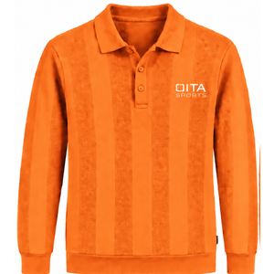 Pull-over décontracté pour homme en maille à manches longues, orange vif, avec motif à rayures verticales texturées et ourlet côtelé - Product Image 1