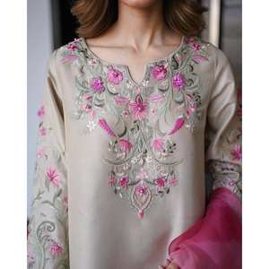 Hermoso Salwar Kameez de Algodón para Fiestas, Talla XL, Top y Pantalón con Dupatta, Elegante Ropa de Fiesta - Product Image 3