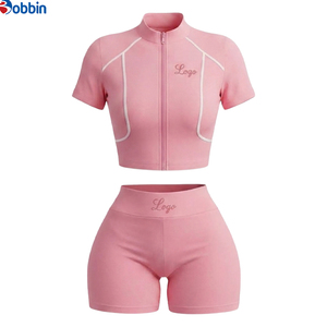 Conjuntos Deportivos de Verano para Mujer, Ropa Urbana Personalizada, Chaqueta de Manga Corta con Cierre y Pantalones Cortos, Conjunto de 2 Piezas, Tendencia en Ventas - Product Image 1