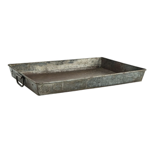 Bandeja de Servir Rectangular de Metal Galvanizado Rústico con Asas de Madera, Juego de 2 Bandejas Vintage para Servir Comida y Bebidas Estilo Granja - Product Image 3