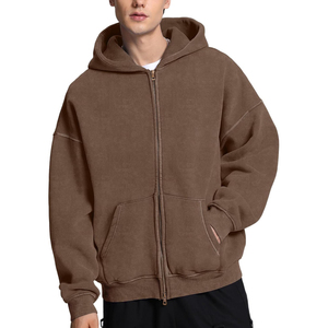 Sweat à capuche zippé marron pour homme, coupe ample, avec poches, style streetwear décontracté, vêtement d'extérieur, qualité supérieure, OEM, collection 2026 - Product Image 1