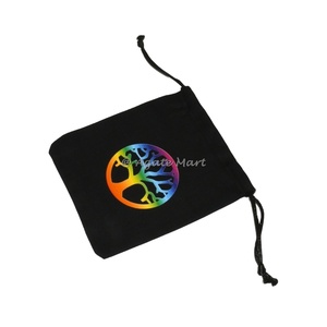 Logotipo personalizado lienzo Árbol de la vida bolsa de algodón negro Natural para embalaje de regalo de joyería de piedra - Product Image 2