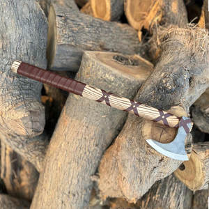 Decorative Industrial Norse Viking <b>Axe</b> Heritage Head Patterns Handcrafted Wood Carbon Steel Blade for Outdoor Camping Hunting - Product Image 2