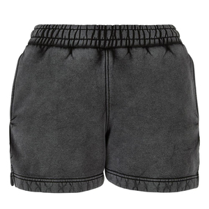 Shorts pour femmes, taille mi-haute, couleur unie, en coton éponge avec poches, décontractés, taille élastique, effet délavé, coupe tendance - Product Image 6