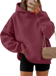Sweat-shirt à capuche surdimensionné pour femme, couleur unie, manches longues, en coton tricoté, pull décontracté pour l'automne - Product Image 5