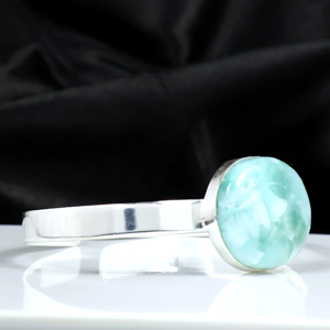 Top Quality Elegant Oval Larimar Statement <b>Bracelet</b> Minimalist <b>Silver</b> Plated <b>Cuff</b> Jewelry for Gift & Wholesale Manufacarers - Product Image 2