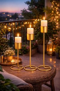 Set of 6 Gold Metal <b>Taper</b> <b>Candle</b> Holders Elegant Decorative Stands Home & Wedding Table Centerpiece At Wholesale Export Supply" - Product Image 6