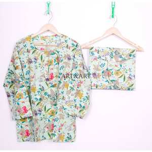 Pijamas de Mujer Elegantes de Alta Calidad, 100% Algodón, Tejido de Punto, Estampado Floral, Manga Tres Cuartos, Cintura Elástica, Largo Completo, para Otoño - Product Image 2