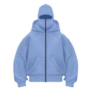 <b>Men's</b> <b>Navy</b> Full Face Zipper Balaclava Hoodie Oversized <b>Fleece</b> Sweatshirt Streetwear Hooded Jacket Long Sleeve 100% OEM Service - Product Image 3