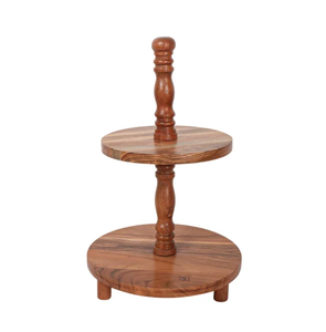 Acacia Wood Cake <b>Stand</b> Round 2 Tier Handmade Multi Layer Rustic Acacia Wood <b>Cupcake</b> Display <b>Stand</b> - Product Image 2