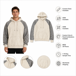 Sweat à capuche pour homme en molleton 100% coton respirant, avec empiècements bicolores aux manches, effet délavé, vente en gros OEM ODM - Product Image 5