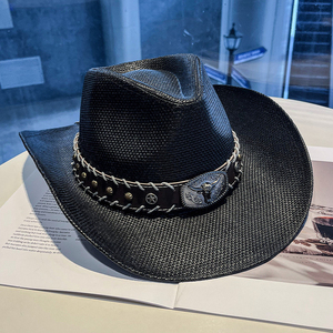 Chapeau de cowboy unisexe européen et américain, nouveau style jazz en laine, avec lacets et plumes, protection solaire extérieure, chapeau d'hiver chaud - Product Image 4